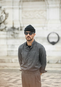 Chemise Flanelle Gris Chiné - Col tailleur