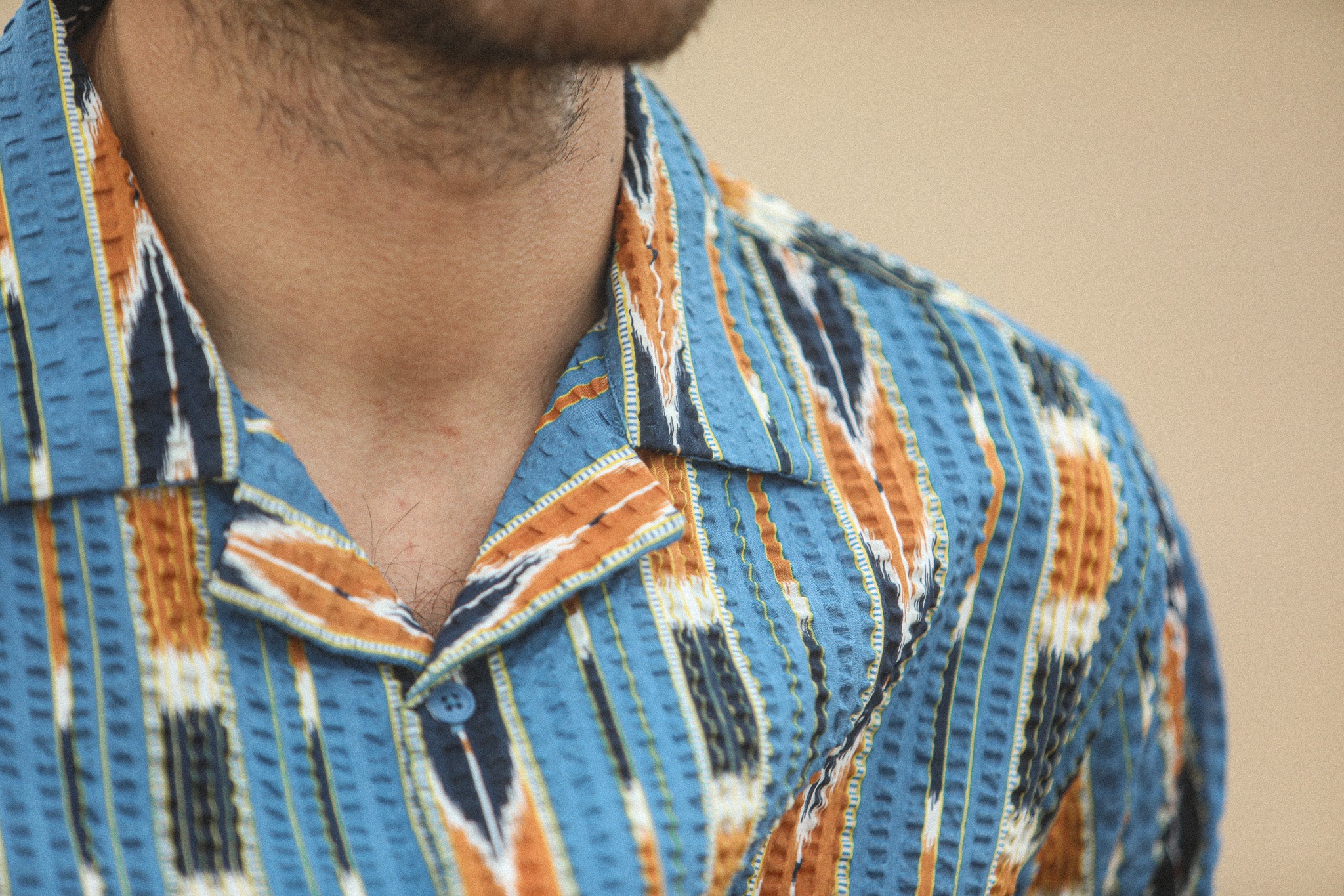 Modern Camp Collar Japanese Seersucker Blue
