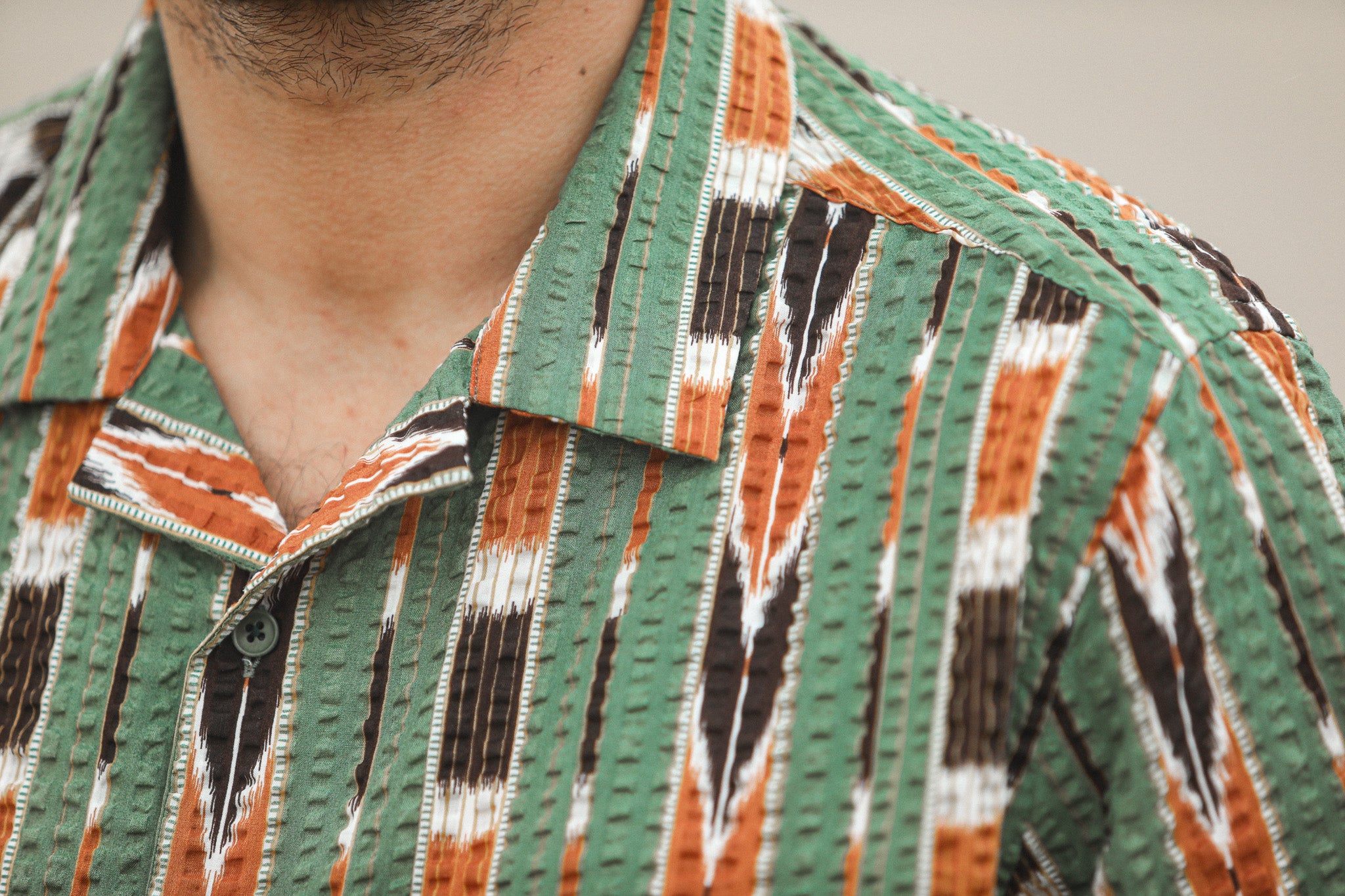 Modern Camp Collar Japanese Seersucker Green