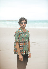 Modern Camp Collar Japanese Seersucker Green