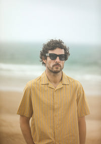 Modern Camp Collar Japanese Stripes Dark Yellow