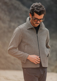 Blouson Aviateur Laine Pied de Poule Beige