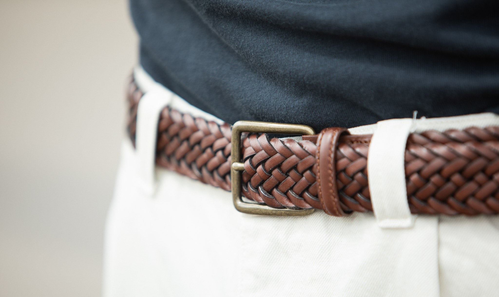 Ceinture Cuir Tressée Cognac