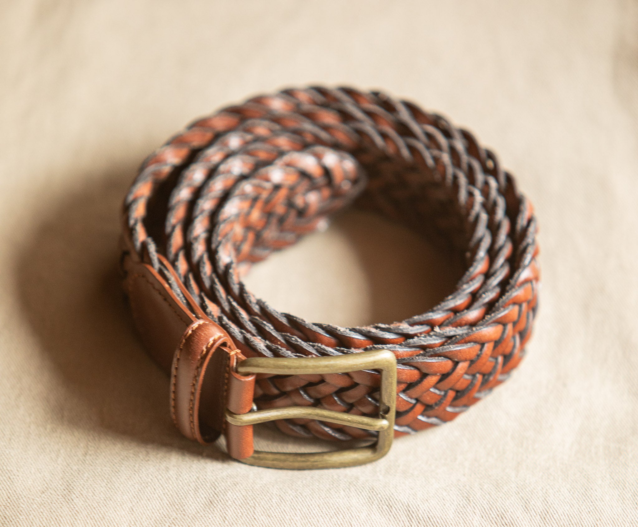 Ceinture Cuir Tressée Cognac