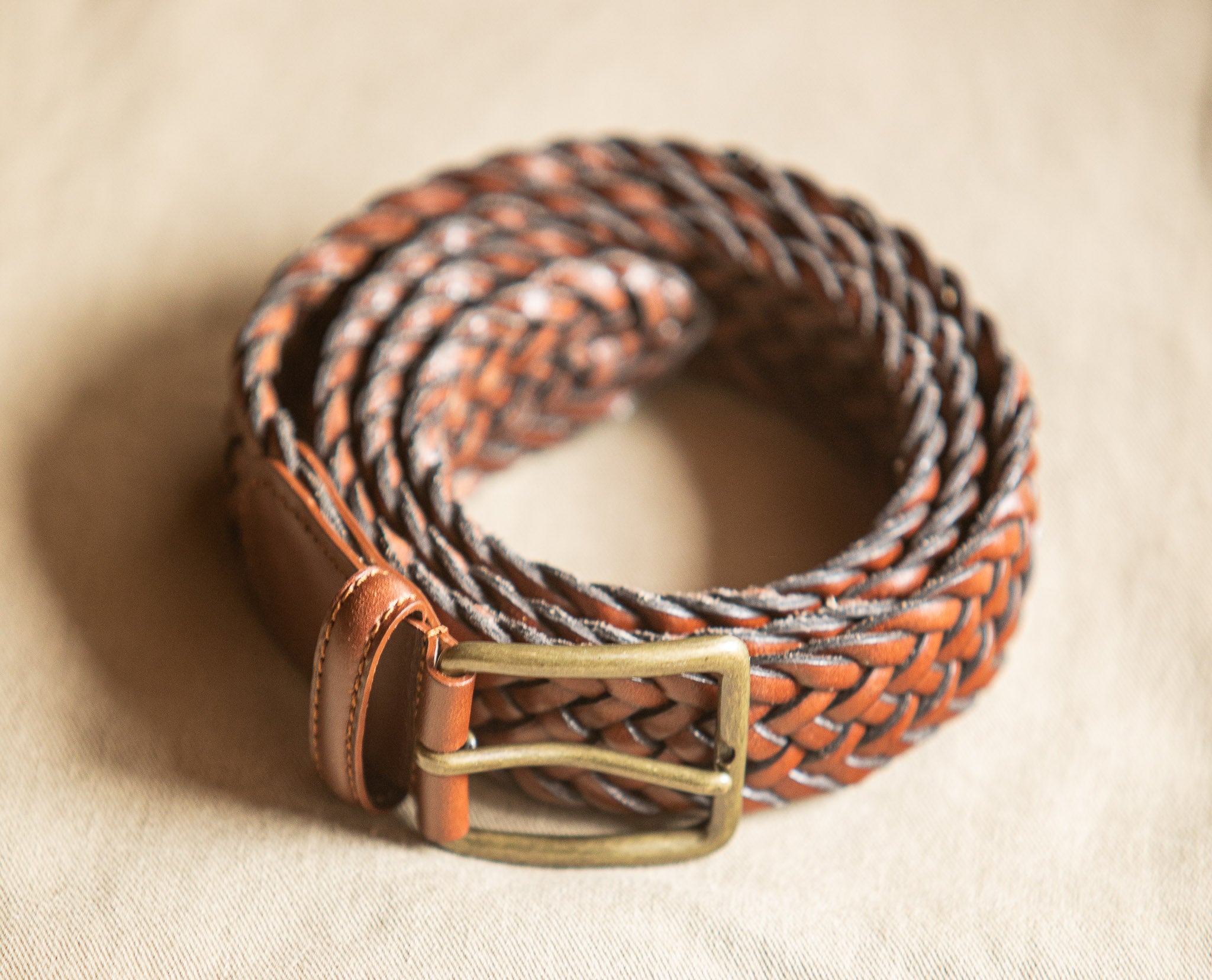 Ceinture Cuir Tressée Cognac