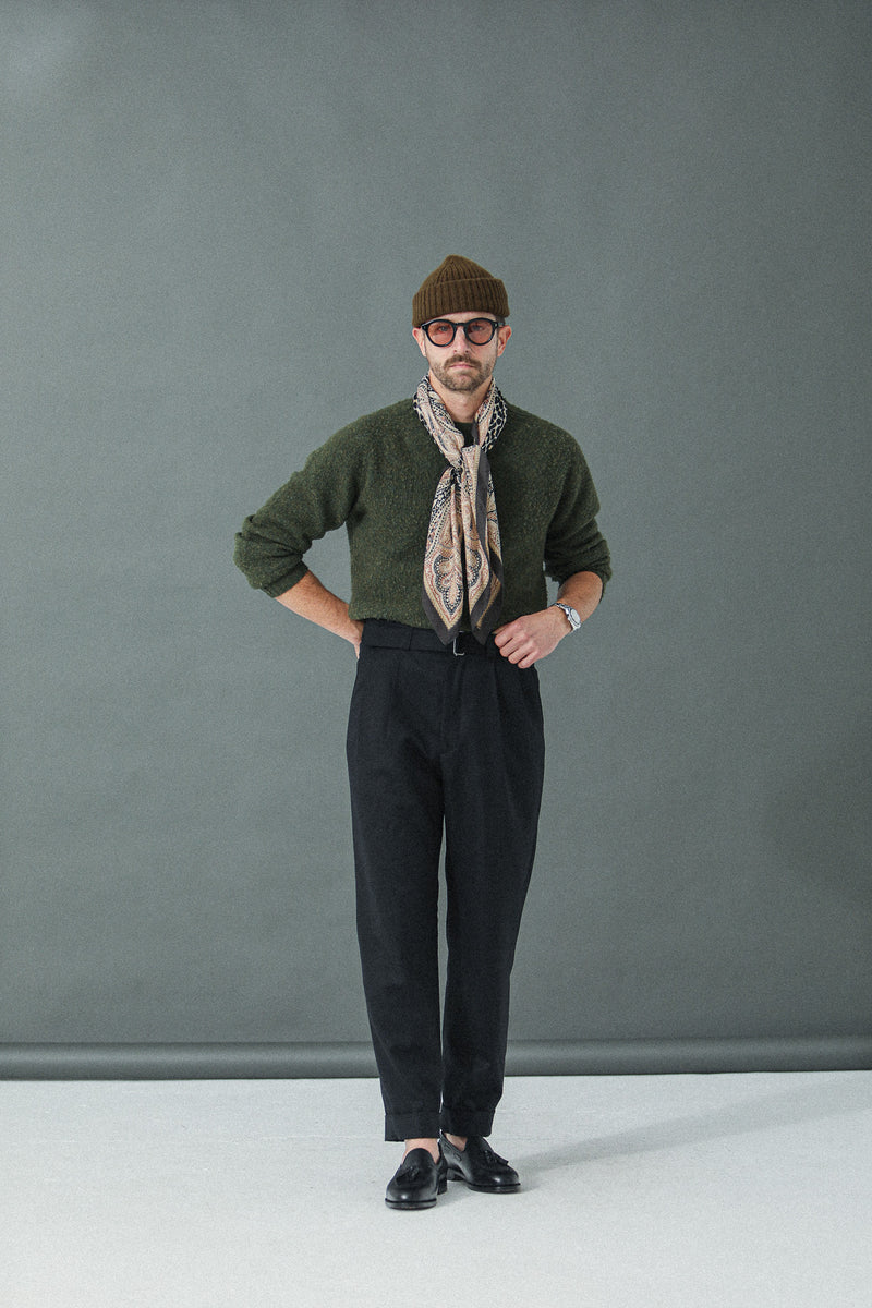 Pantalon Double Pince Flanelle Noir - Coupe Balloon