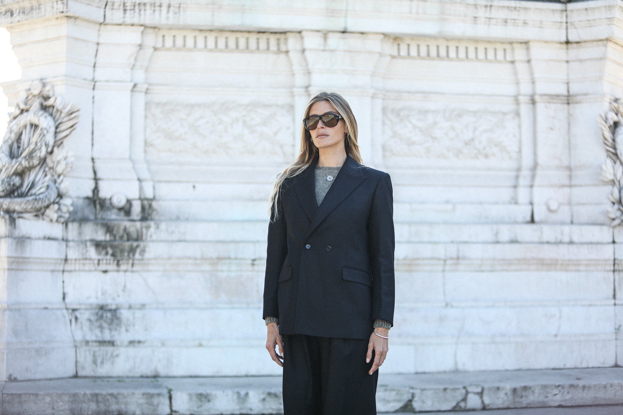 Blazer Croisé Flanelle Noire Light Oversize