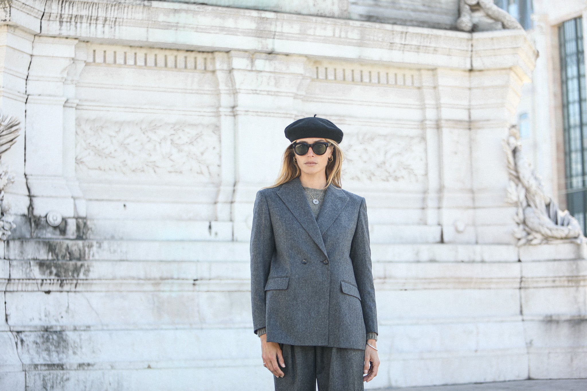 Blazer Croisé Flanelle Grise Light Oversize