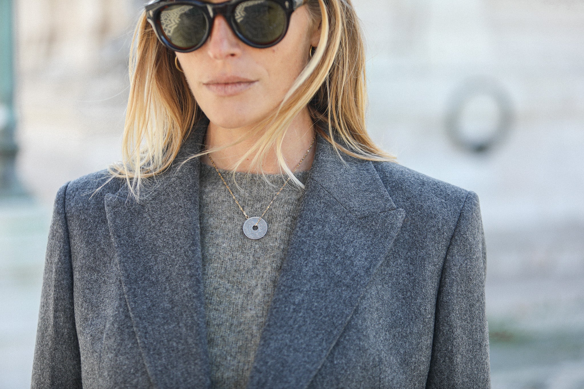 Blazer Croisé Flanelle Grise Light Oversize