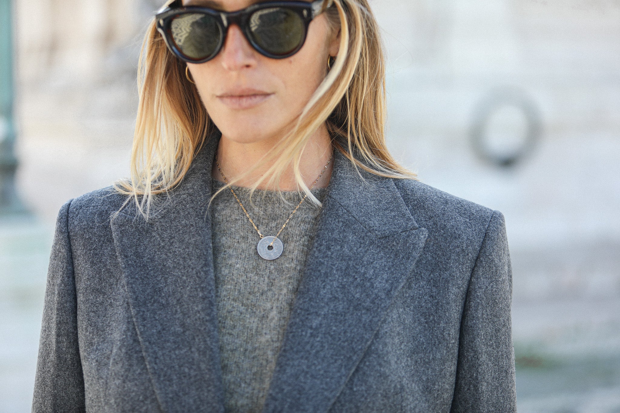 Blazer Croisé Flanelle Grise Light Oversize