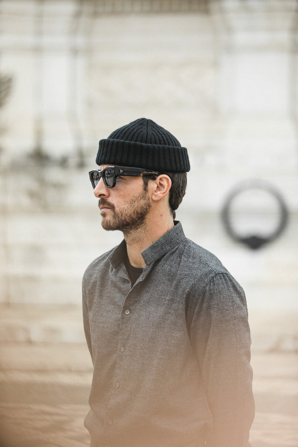 Chemise Flanelle Gris Chiné - Col tailleur