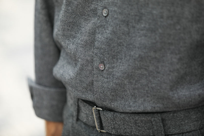 Chemise Flanelle Gris Chiné - Col tailleur