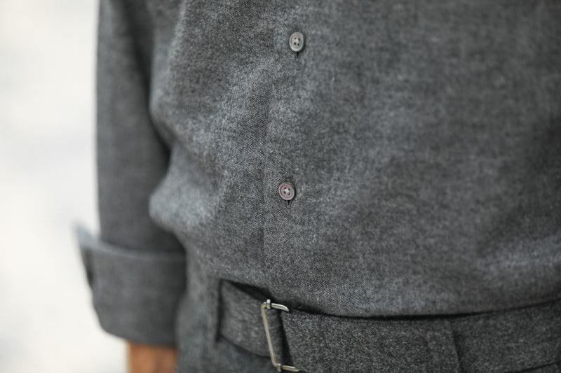 Chemise Flanelle Gris Chiné - Col tailleur