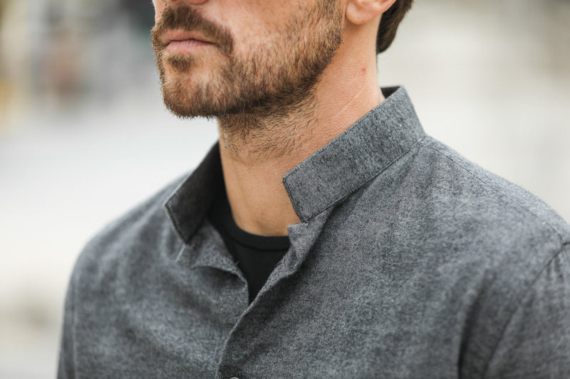 Chemise Flanelle Gris Chiné - Col tailleur