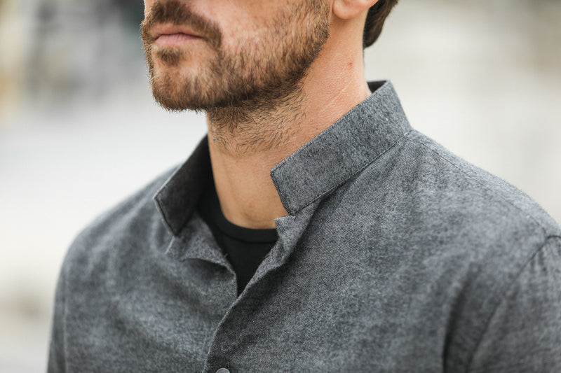 Chemise Flanelle Gris Chiné - Col tailleur