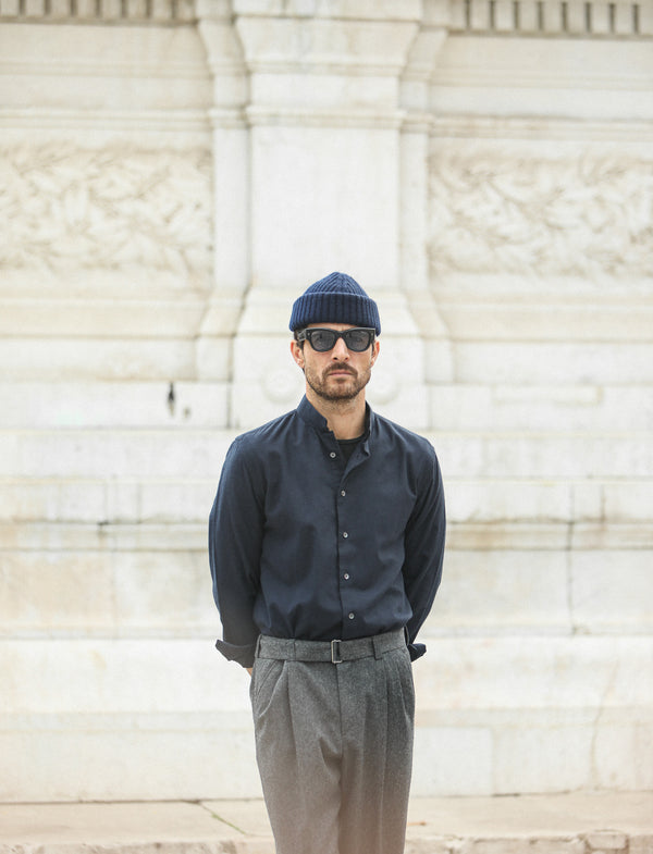 Chemise Flanelle Navy - Col tailleur