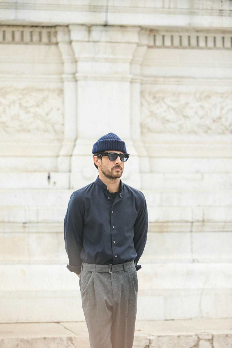 Chemise Flanelle Navy - Col tailleur