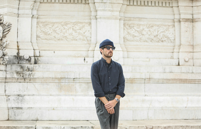 Chemise Flanelle Navy - Col tailleur