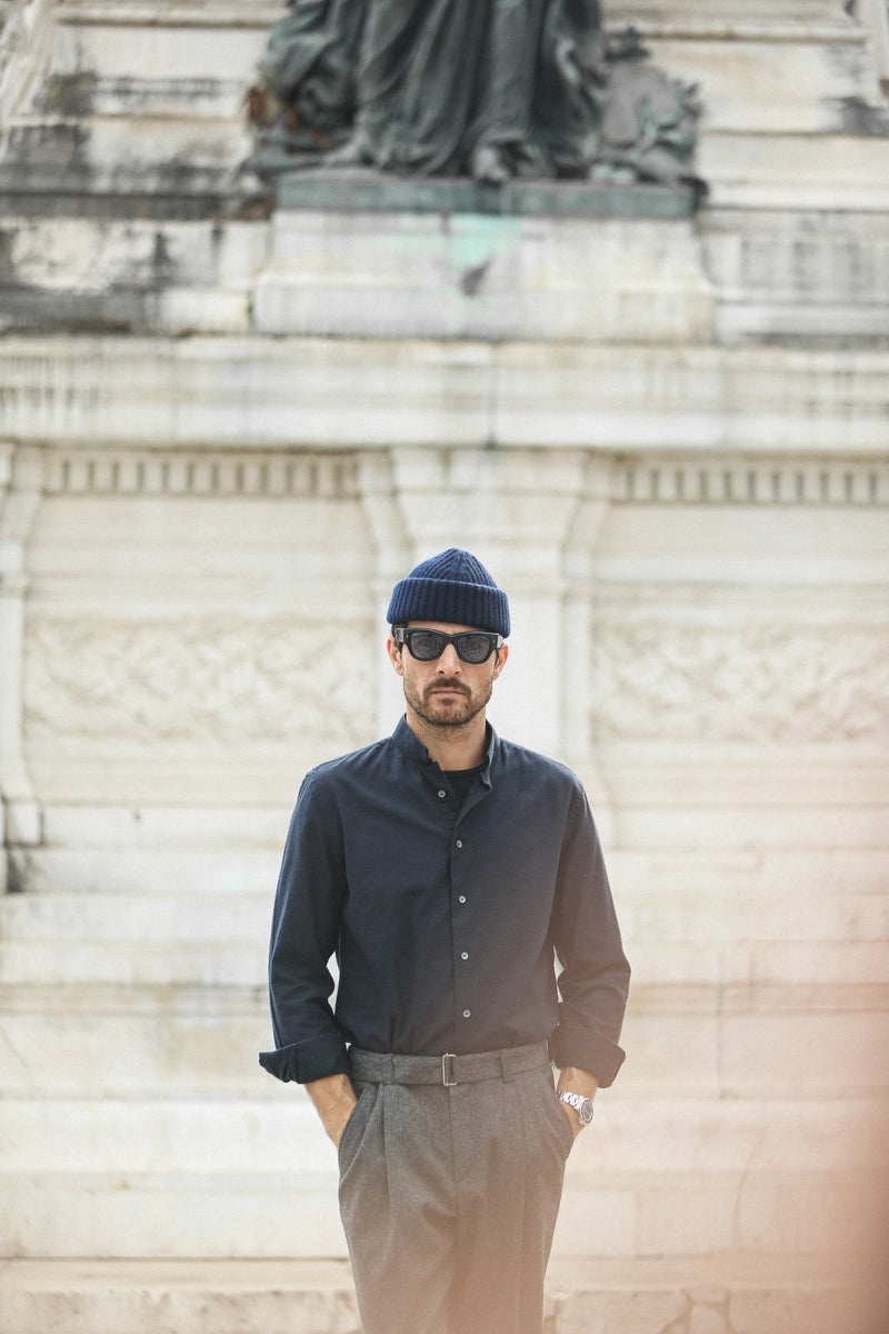 Chemise Flanelle Navy - Col tailleur