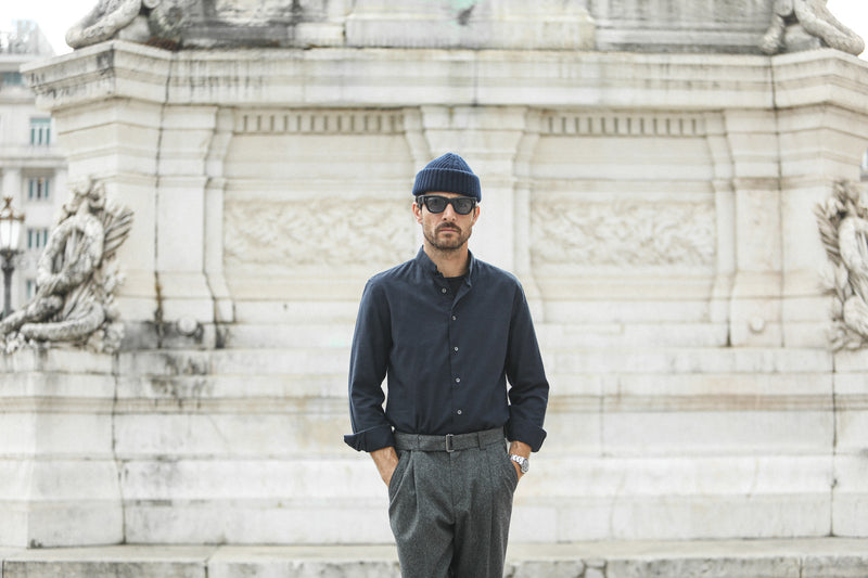 Chemise Flanelle Navy - Col tailleur