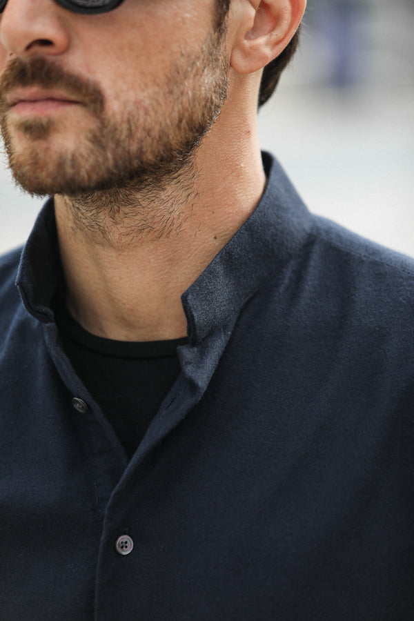 Chemise Flanelle Navy - Col tailleur