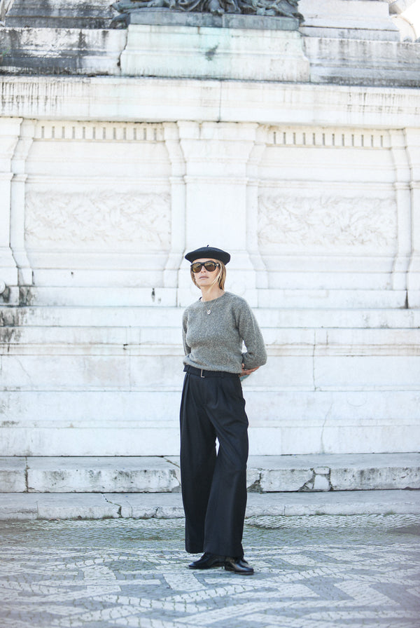 Pantalon Flanelle Noire Double Pince - Wide Leg