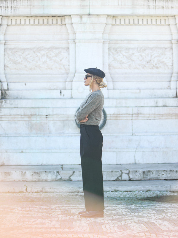 Pantalon Flanelle Noire Double Pince - Wide Leg