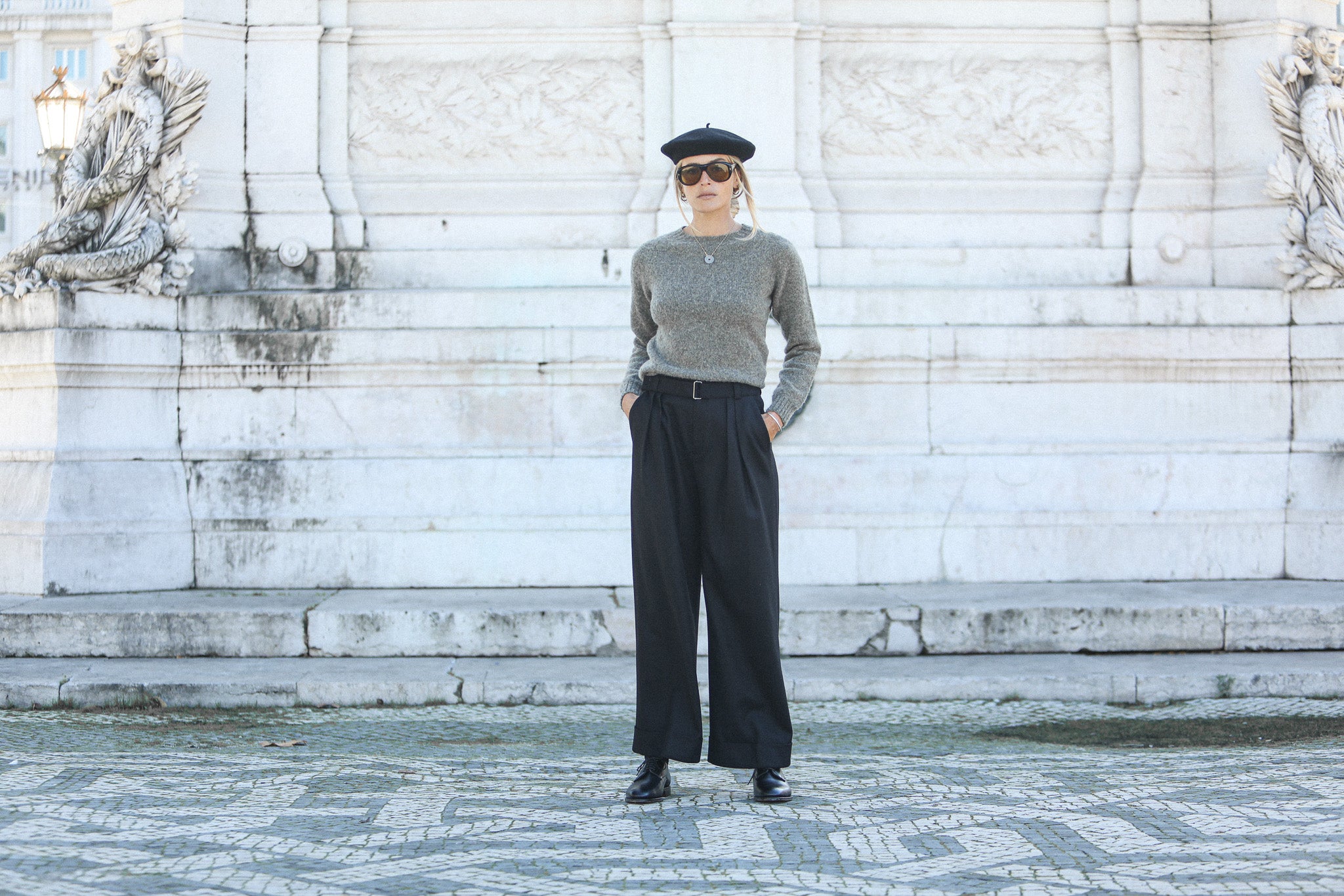 Pantalon Flanelle Noire Double Pince - Wide Leg