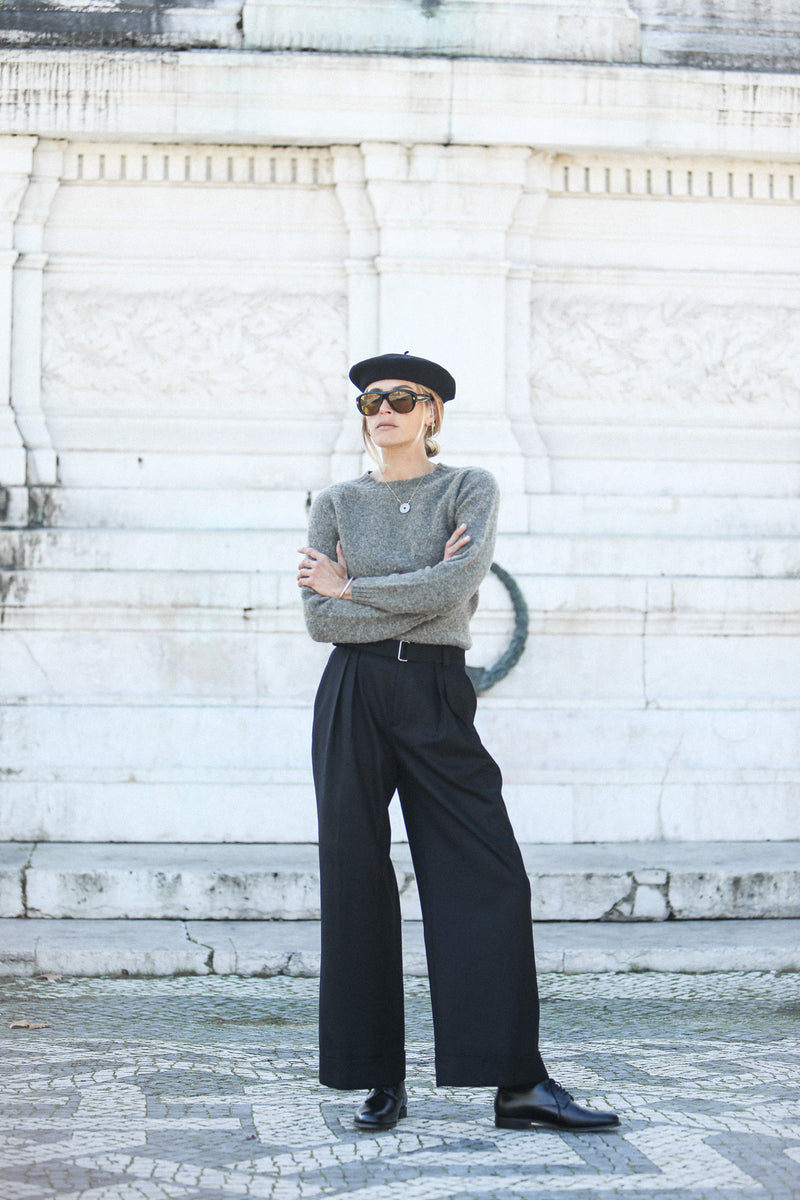 Pantalon wide leg à double ceintures - Noir