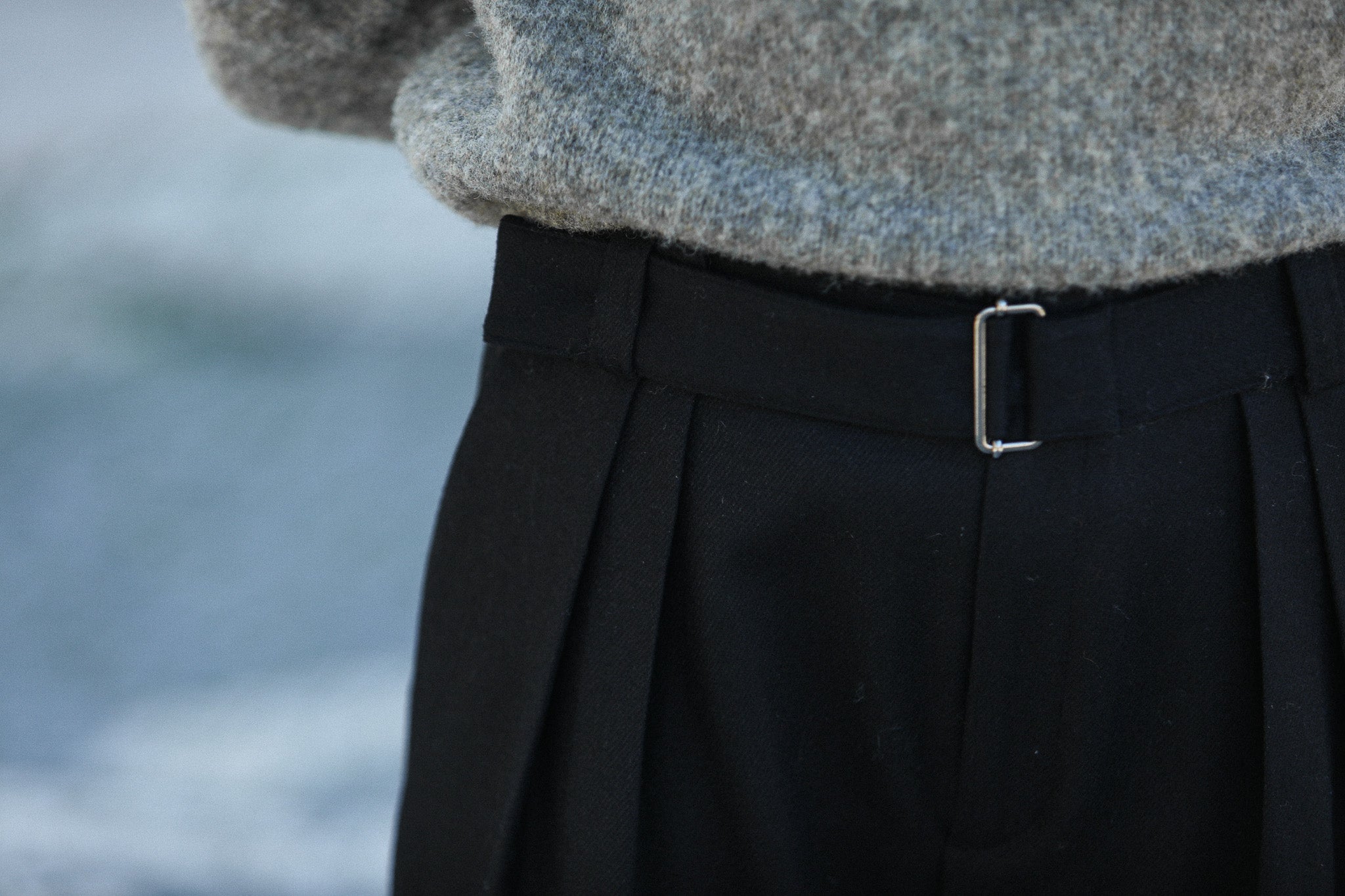 Pantalon Flanelle Noire Double Pince - Wide Leg