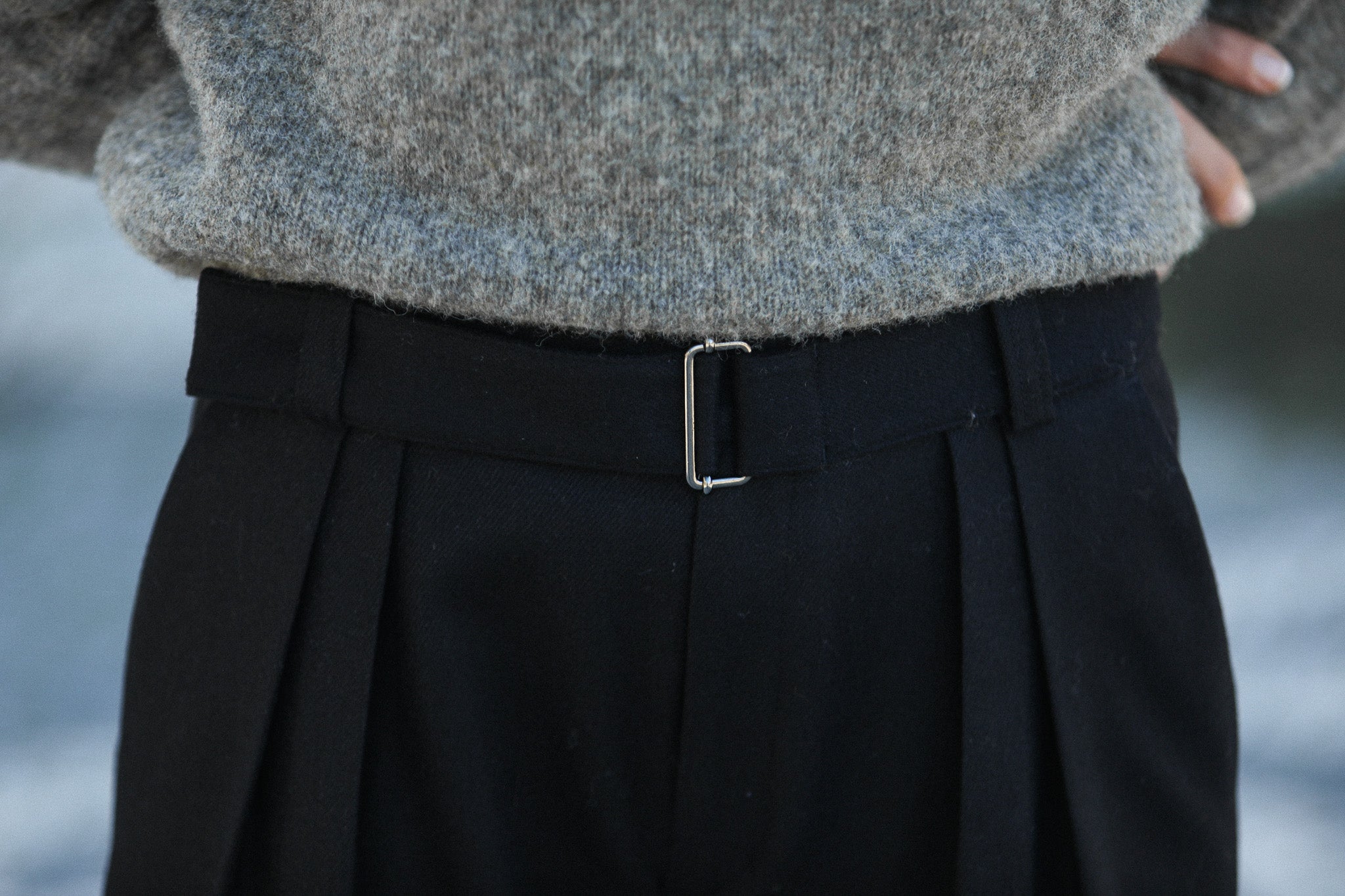 Pantalon Flanelle Noire Double Pince - Wide Leg