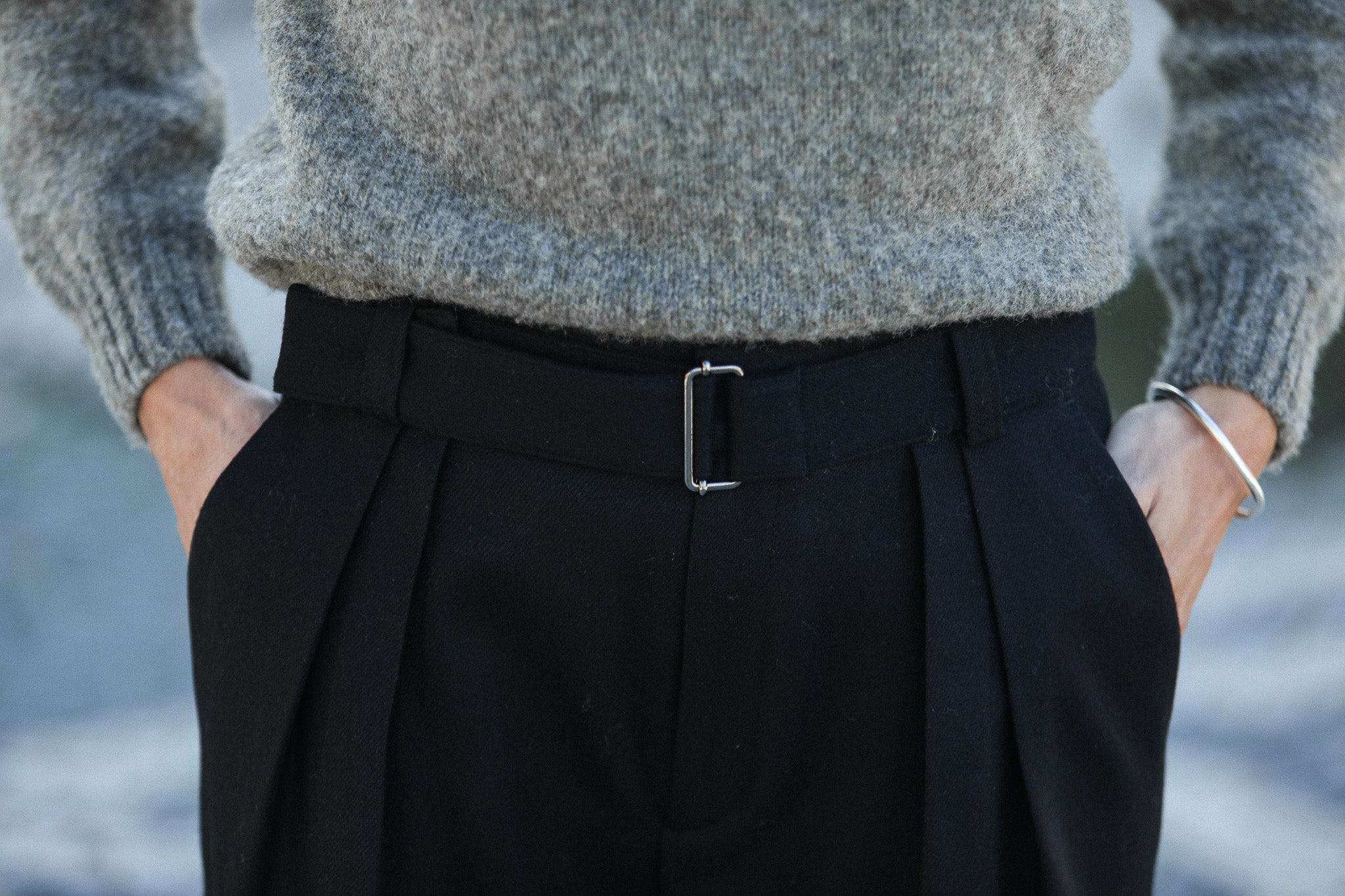 Pantalon Flanelle Noire Double Pince - Wide Leg