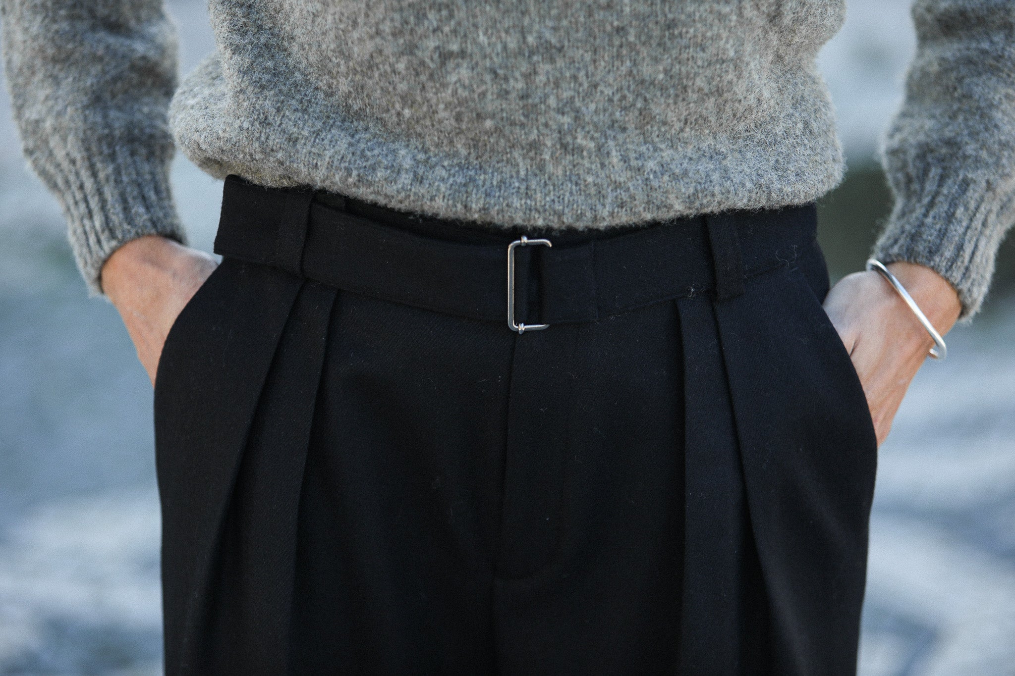 Pantalon Flanelle Noire Double Pince - Wide Leg