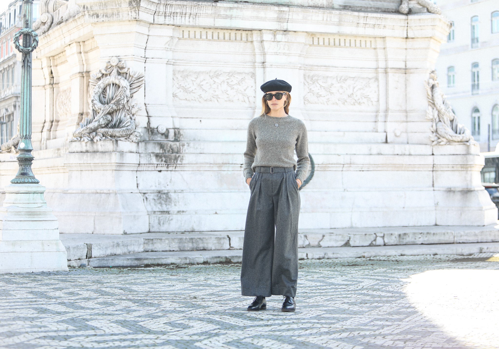 Pantalon Flanelle Grise Double Pince - Wide Leg