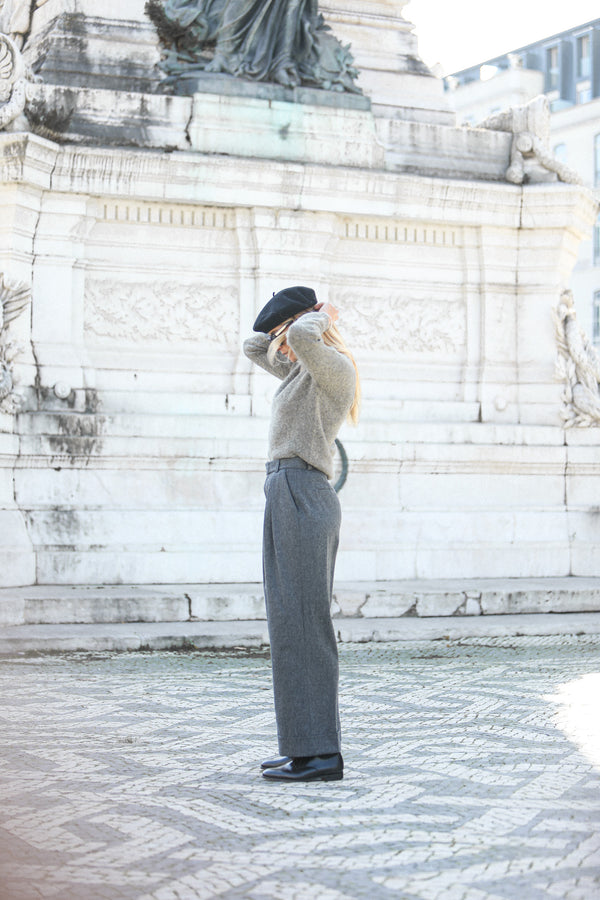 Pantalon Flanelle Grise Double Pince - Wide Leg
