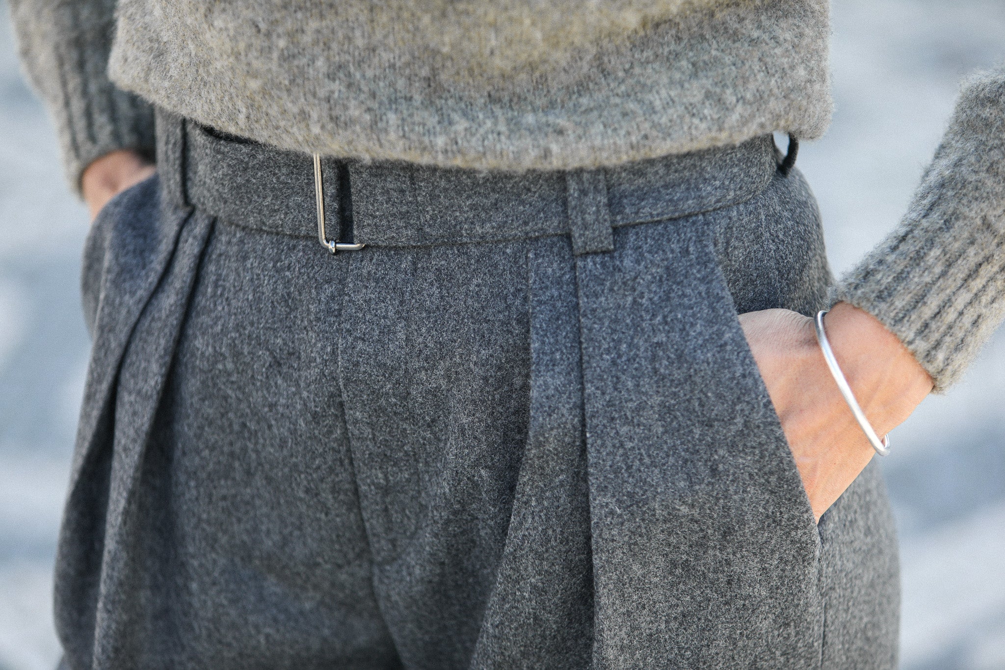 Pantalon Flanelle Grise Double Pince - Wide Leg