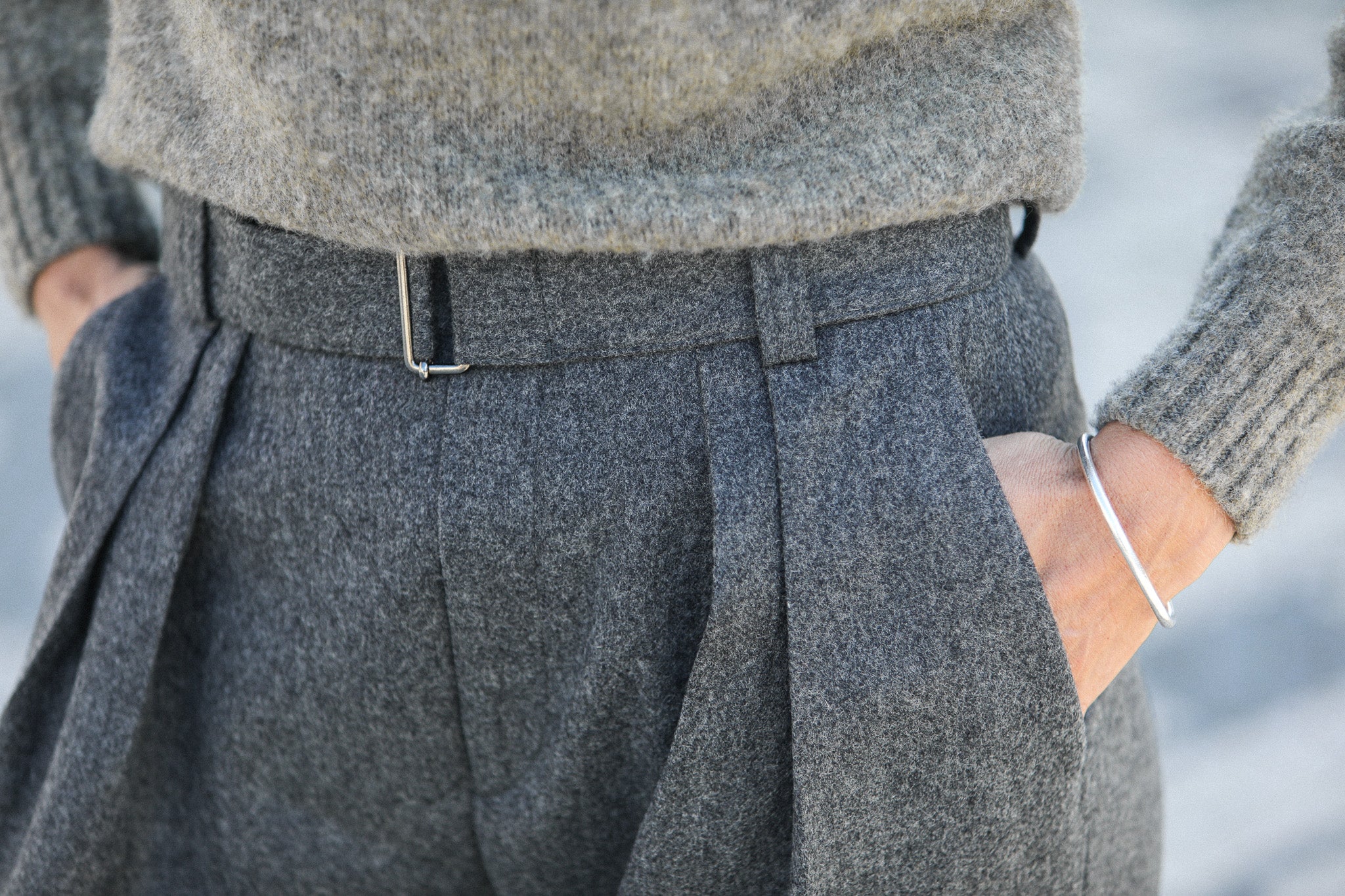 Pantalon Flanelle Grise Double Pince - Wide Leg