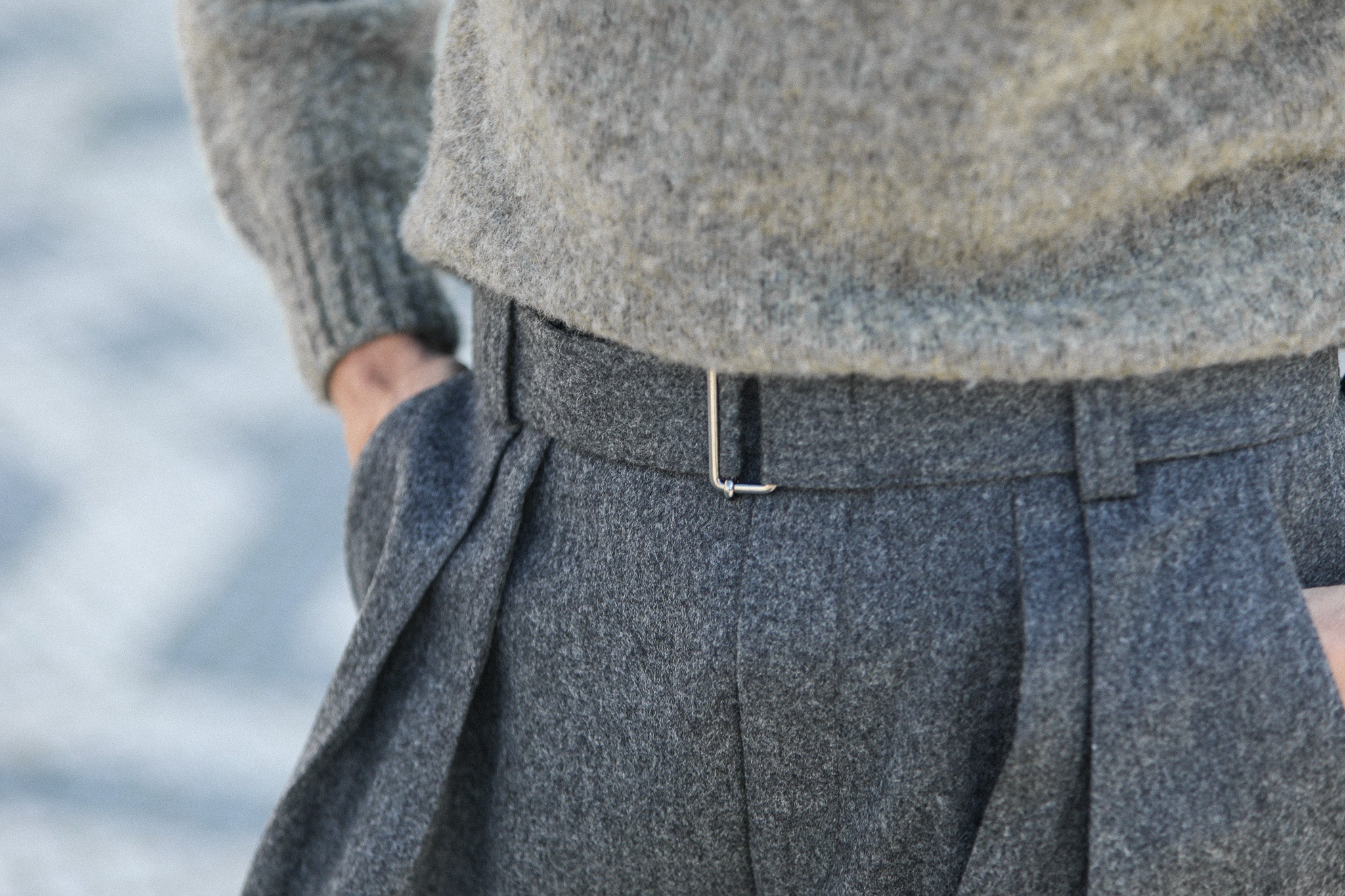 Pantalon Flanelle Grise Double Pince - Wide Leg