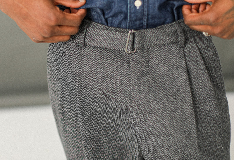 Pantalon Flanelle à Double Pince - Chevrons Gris
