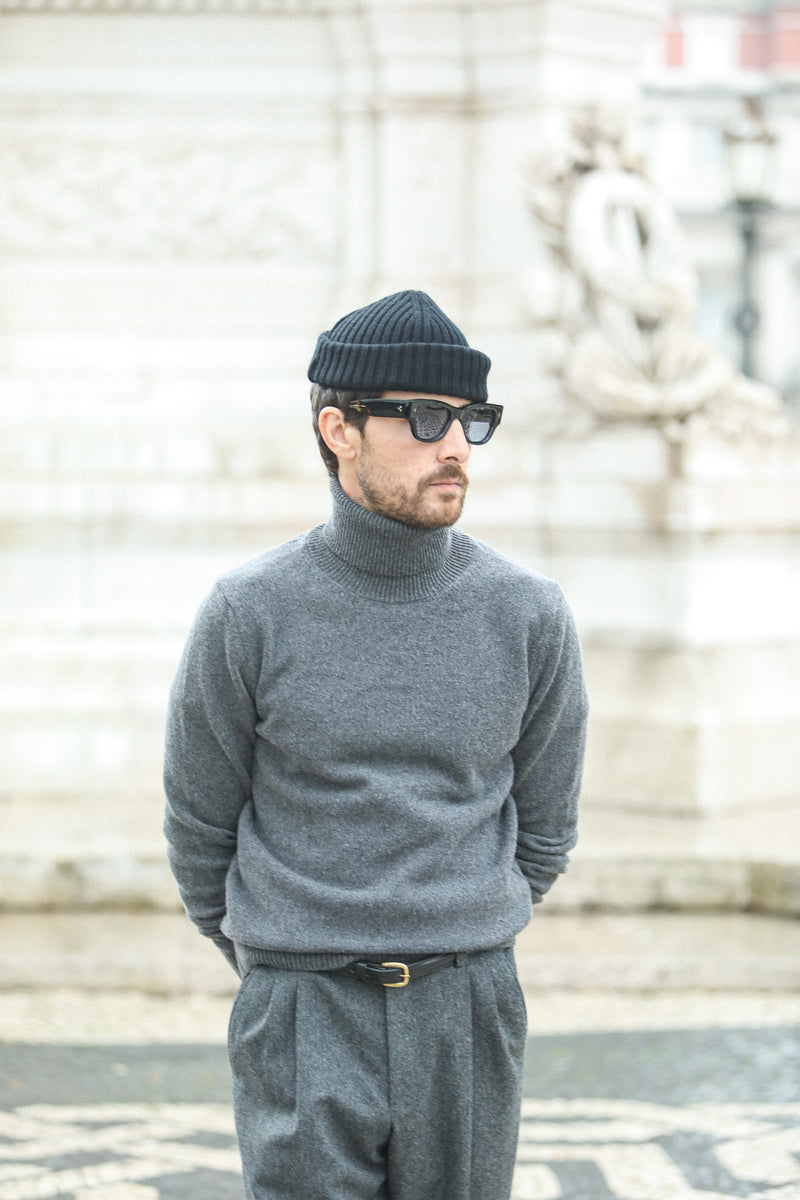 Pull Col Roulé Lambswool Dark Grey