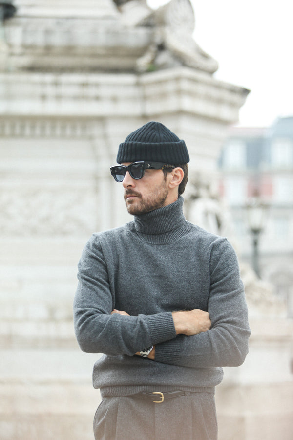 Pull Col Roulé Lambswool Dark Grey