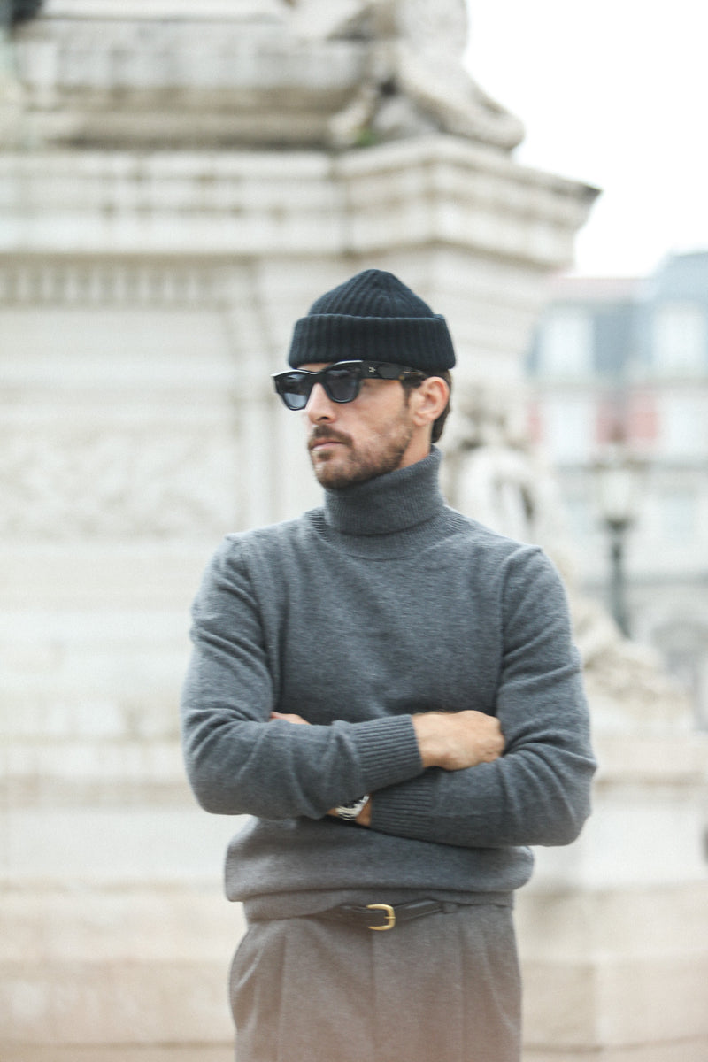 Pull Col Roulé Lambswool Dark Grey