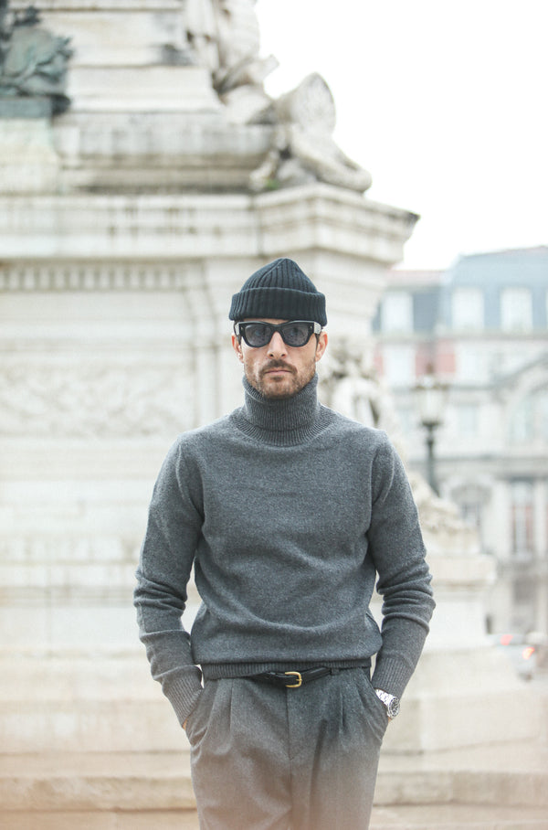 Pull Col Roulé Lambswool Dark Grey