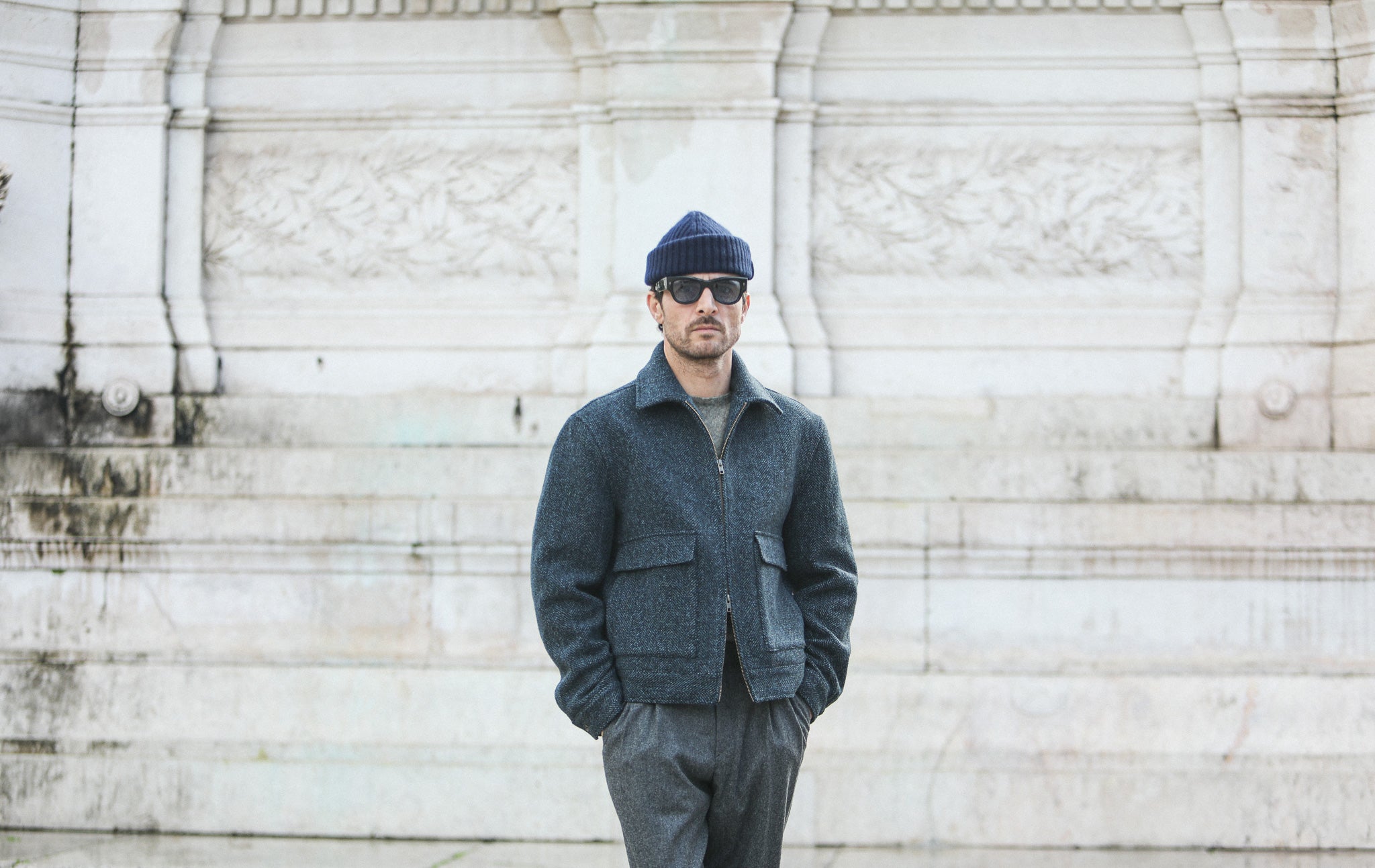 Veste Aviator Laine Chevrons - Blue