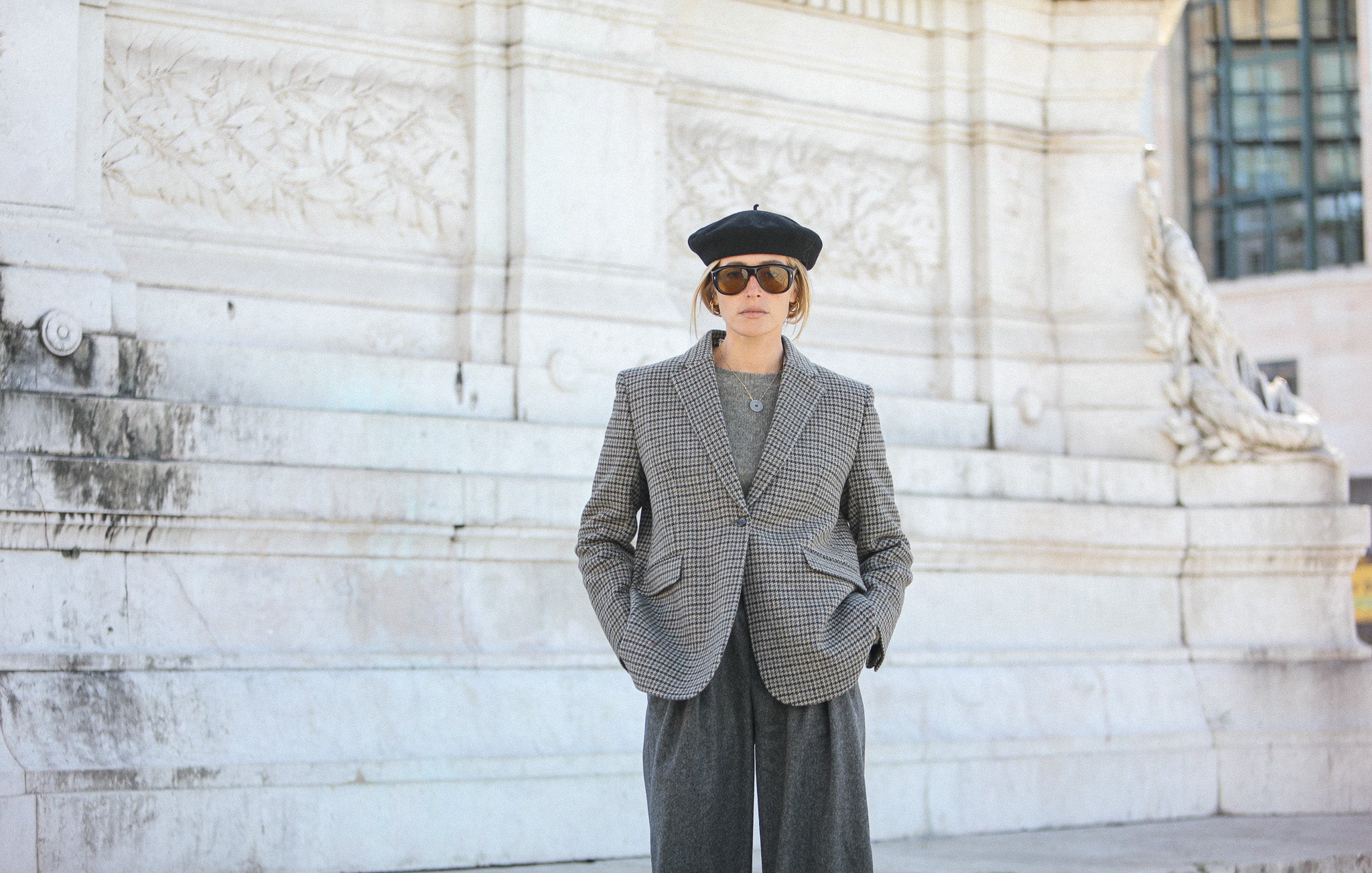 Boy Blazer Pied De Poule Gris Brun