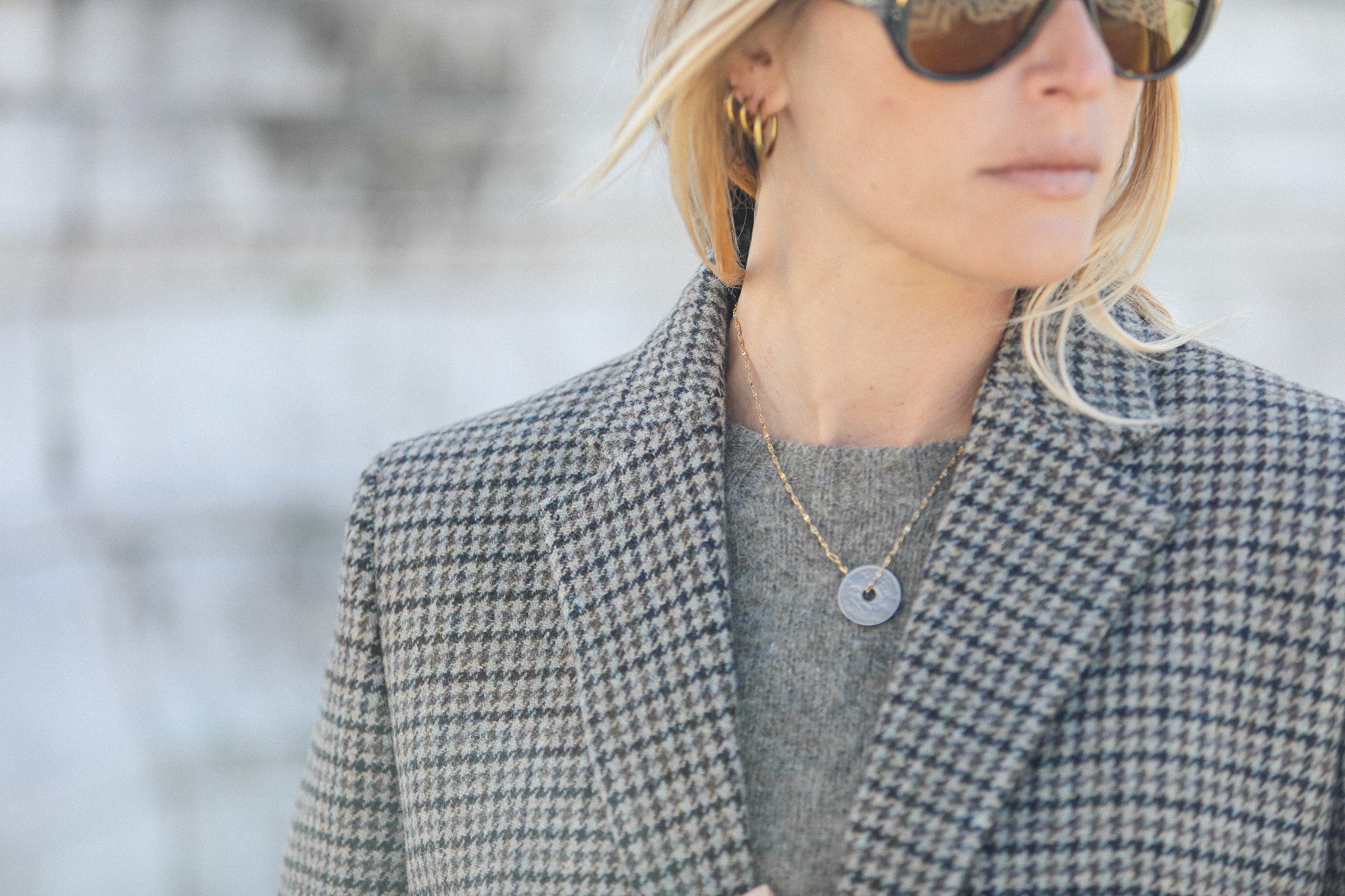 Boy Blazer Pied De Poule Gris Brun