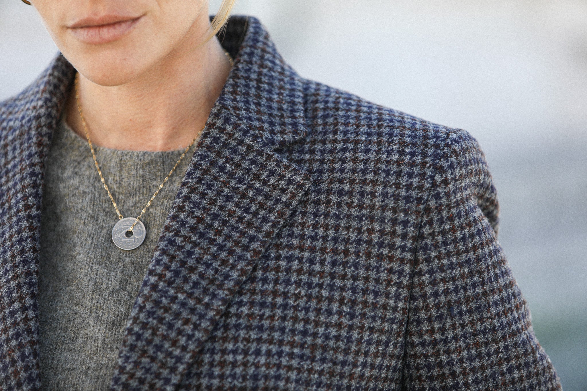 Boy Blazer Pied De Poule Gris Bleu