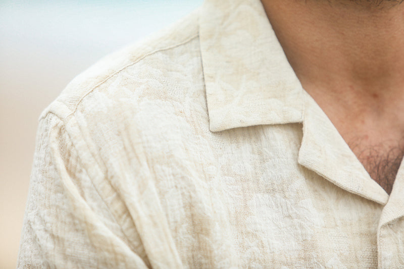 Camp Collar Brodée Florale Crème
