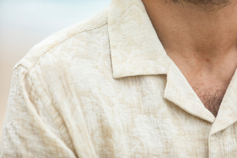Camp Collar Brodée Florale Crème