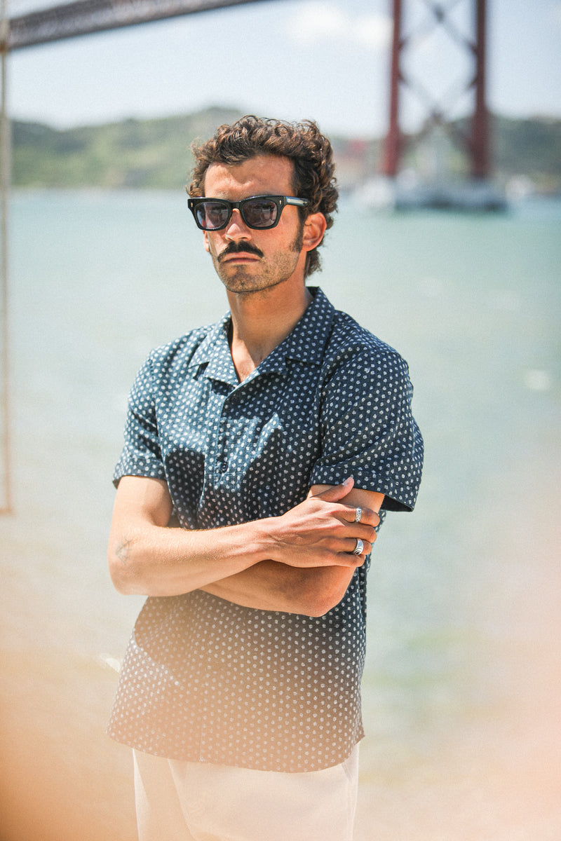Camp Collar Japan Dots Navy